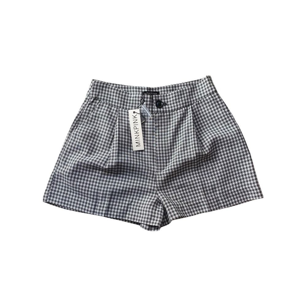 MINKPINK Plaid‎ High Waisted Pleated Shorts Womens Size Large New With Tags